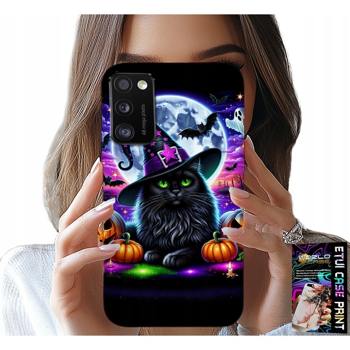 Carcasa pentru Samsung Galaxy A41, World Case, design Halloween, silicon, negru