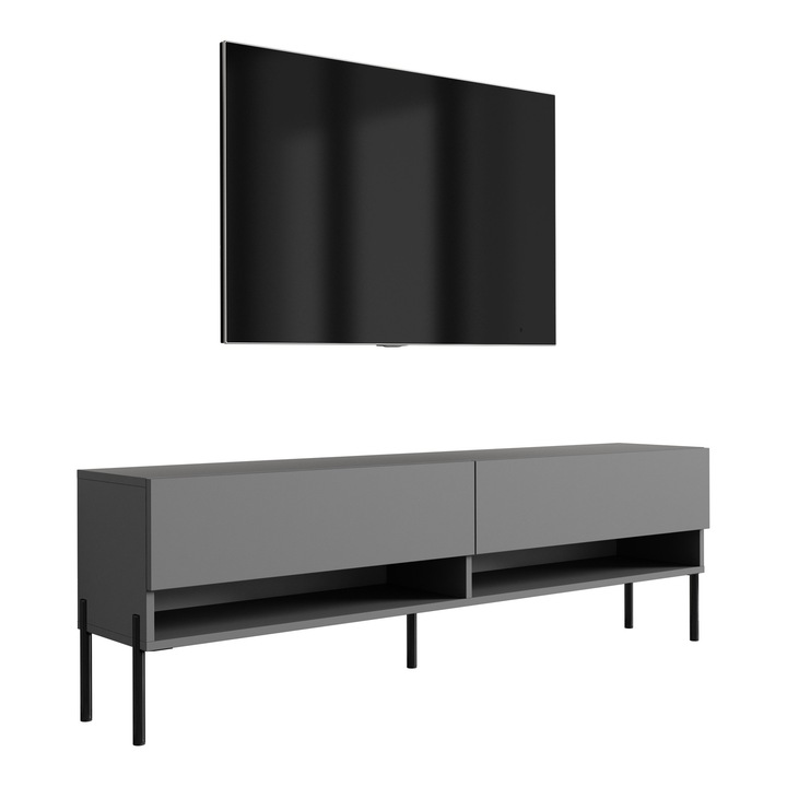 TV állvány, 3xe living, 170 cm, antracit, egyenes arany lábak, polc, szekrény, önszerelhető termék, anyaga: laminált bútorlap, fém lábak, könnyen összeszerelhető, méretek: 170 × 32 × 52 cm, szín: antracit, dekorációk nem