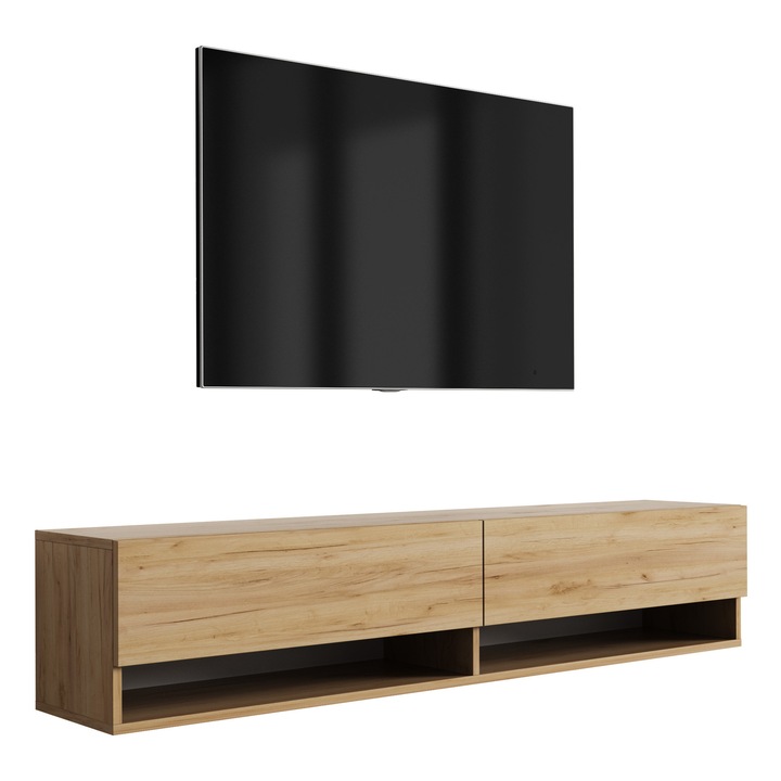 Fali TV-állvány, 3xe living, kézműves tölgy, 170 cm, 170 × 32 × 34 cm, polccal, szekrénnyel, saját kezűleg összeszerelhető, kézműves tölgy színben, az összeszerelési tartozékok nem tartozékok, laminált bútorlap, hidraulikus emelő, egyszerű