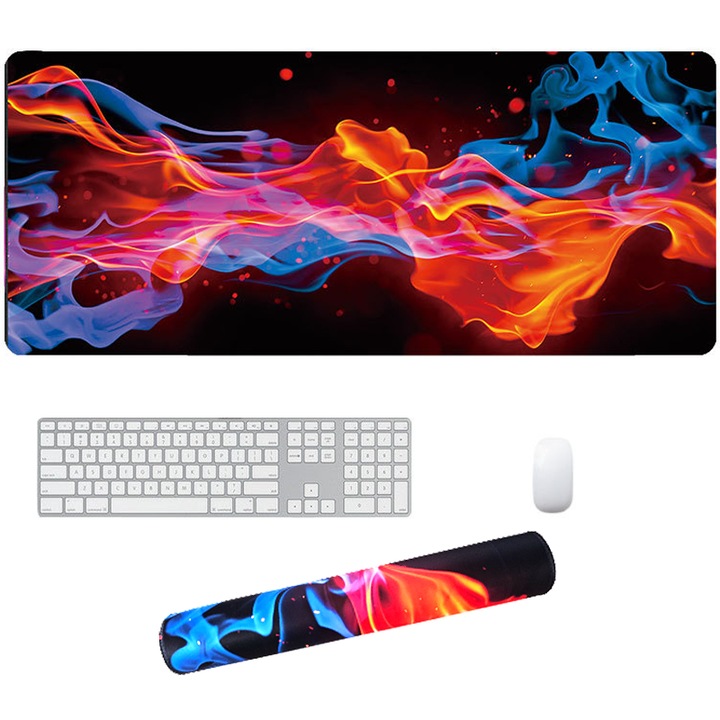Mouse Pad CCmax Gaming Profesional, 90x40 cm, Baza Cauciucata, Cusaturi Laterale, Model Elemental Surge, Compatibil cu Orice Tip de Mouse pentru PC si Laptop