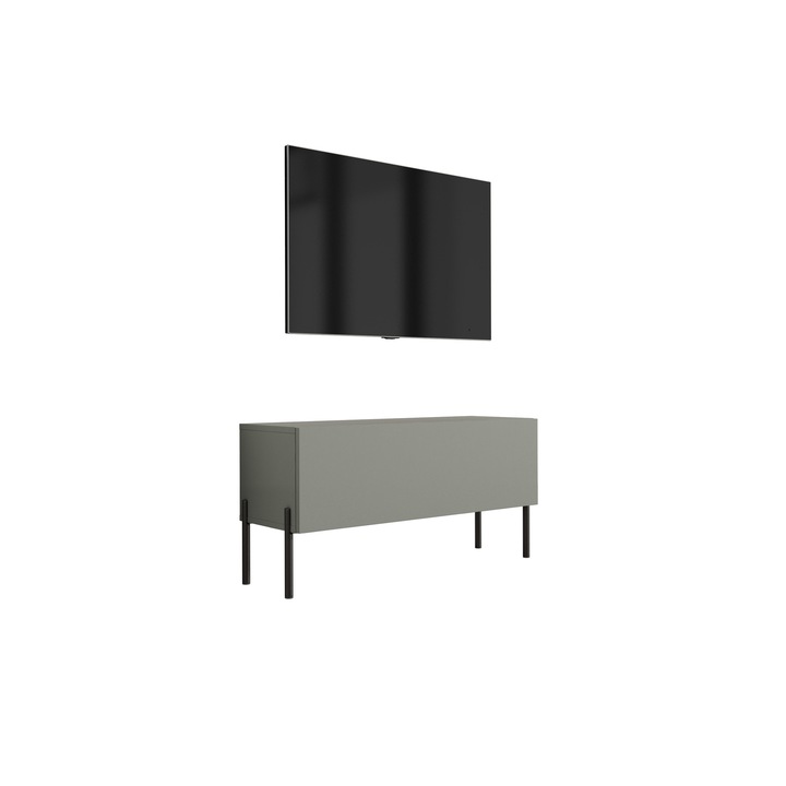 TV szekrény, aloe vera színű, 100 cm, 52 cm, 32 cm, funkcionális, modern stílusú, laminált panelek, fekete lábak, a szett tartalma: 1 x bútordarab, 1 x összeszerelési tartozékok, 1 x összeszerelési útmutató, anyag: MDF, panel vastagsága: 16 mm