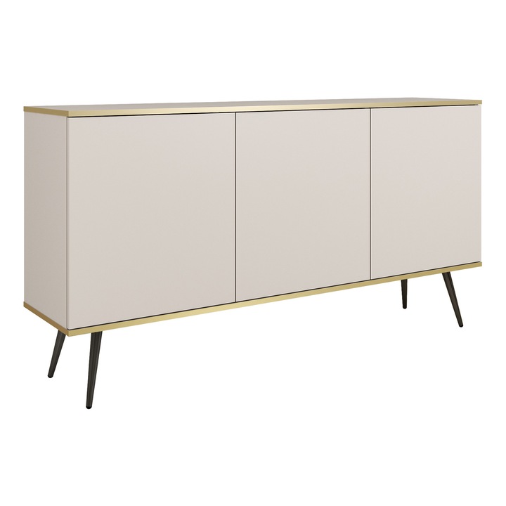 Fiókos komód, bézs, 160 cm, 85 cm, 39 cm, 3 ajtó, 6 polc, nyomásra nyíló rendszer, fém lábak, a szett tartalma: 1 x bútordarab, 1 x összeszerelési tartozékok, 1 x összeszerelési útmutató, anyag: laminált bútorlap, bútorlap vastagsága: 16 mm, láb színe: