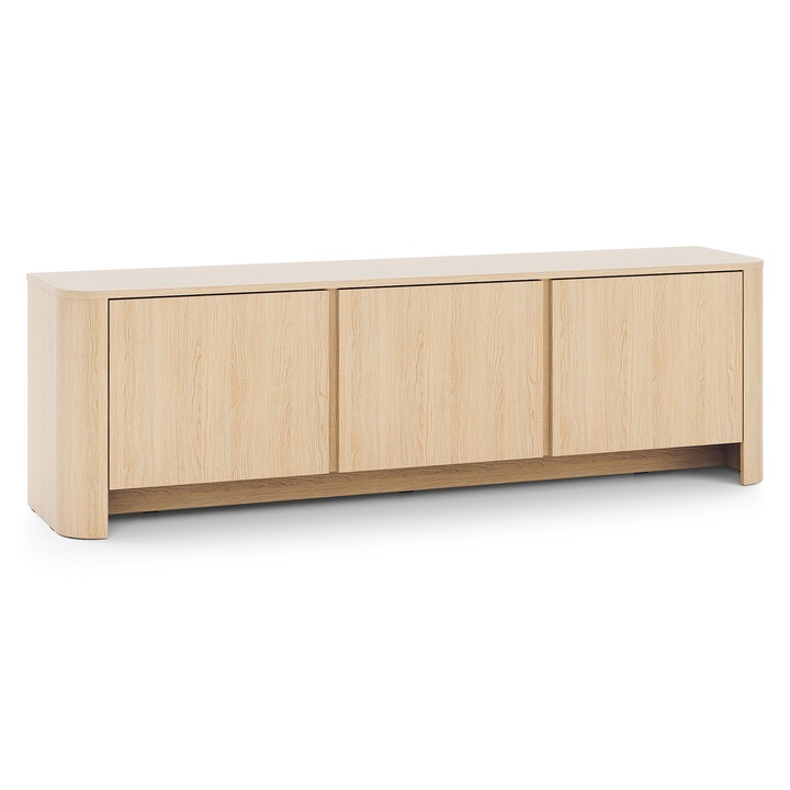 TV szekrény, Vicenza, 168 x 39 x 52 cm, tölgyfa kompozit, modern bútor lekerekített élekkel, praktikus polcok, stabil szerkezet, könnyű összeszerelés, tölgy