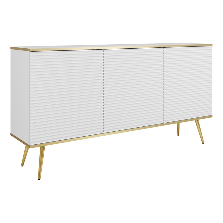 Komód, nincs, fehér, 160 cm, 85 cm, 39 cm, modern design, funkcionalitás, falra szerelhető, összeszerelést igényel, anyag: MDF, fém lábak, szín: