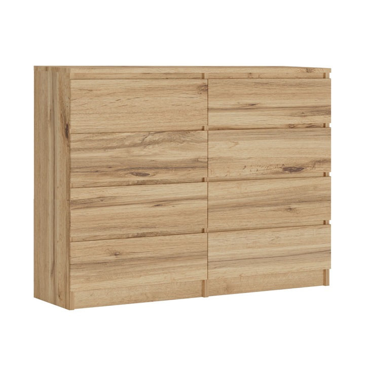 Fiókos komód, Wotan tölgyfa, 120 cm, 101 cm, 39 cm, 8 fiók, fiókok vezetősínekkel, kiváló minőség, modern design, könnyű összeszerelés, stabil konstrukció, sérülésálló, anyag: