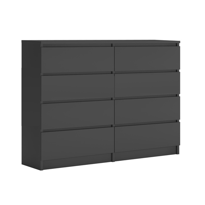 Szekrény, Antracit, 120 x 101 x 39 cm, 8 Fiokos, Forgácslap, Modern Dizájn, Stabilitás, Könnyű Nyitás és Zárás, PVC Él, 16 mm Vastag, Tartós Anyag, Esztétikus Megjelenés, Bútor Rögzítési