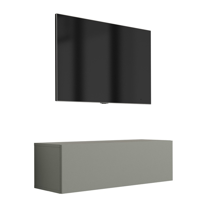 TV szekrény, aloe vera, 100 cm, 34 cm, 32 cm, funkcionális, önállóan összeszerelhető, laminált panelekből készült, összeszerelési útmutatóval, összeszerelési tartozékokkal, ajtókkal, polccal, nyomásra nyíló rendszerrel, szín: aloe vera, a szett tartalma: