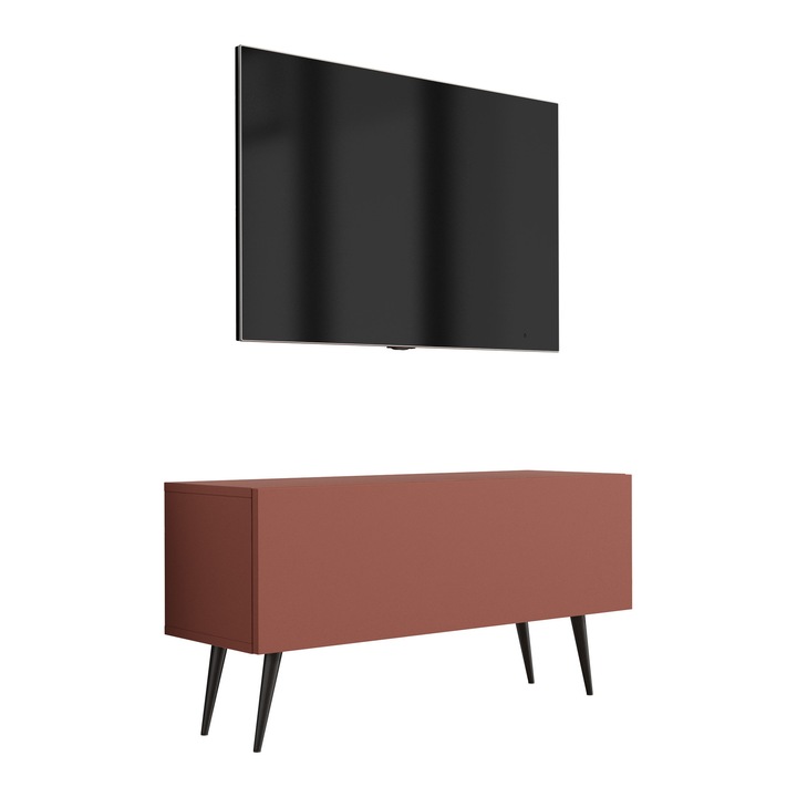 TV szekrény, nincs, 100 x 52 x 32 cm, funkcionális, fekete lábak, laminált panelek, a szett tartalma: 1 x bútordarab, 1 x szerelési tartozékok, 1 x szerelési útmutató, szín: téglavörös, anyag: MDF, panel vastagsága: 16 mm, nyitórendszer: fogantyúk