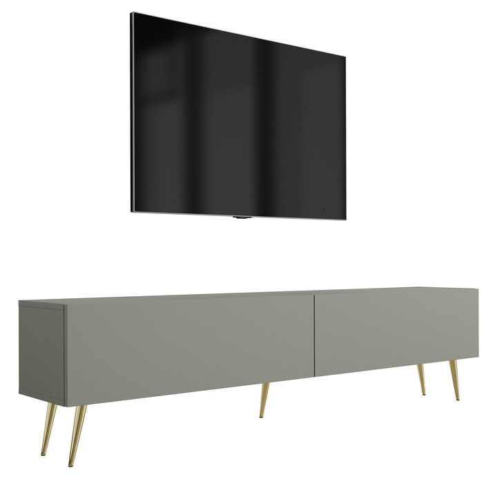 TV szekrény, aloe vera színű, 170 cm, 52 cm, 32 cm, 2 ajtó, 2 polc, arany lábak, a szett tartalma: 1 x bútordarab, 1 x összeszerelési kellékek, 1 x összeszerelési útmutató, anyag: laminált bútorlap, bútorlap vastagsága: 16 mm, fogantyú nélkül