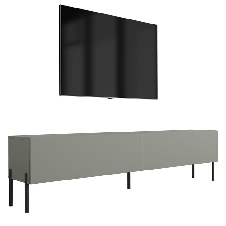 TV szekrény, aloe vera, 170 cm, 52 cm, 32 cm, 2 ajtó, 2 polc, fekete lábak, a szett tartalma: 1 x bútordarab, 1 x összeszerelési kellékek, 1 x összeszerelési útmutató, anyag: laminált panel, panel vastagsága: 16 mm, keret vastagsága: 16 mm, fogantyúk: