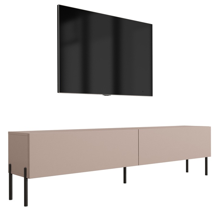 TV szekrény, márka nélküli, 170 x 52 x 32 cm, 2 ajtó, 2 polc, karamell színű, a szett tartalma: 1 x bútordarab, 1 x összeszerelési tartozék, 1 x összeszerelési útmutató, anyag: laminált bútorlap, bútorlap vastagsága: 16 mm, lábak: fekete