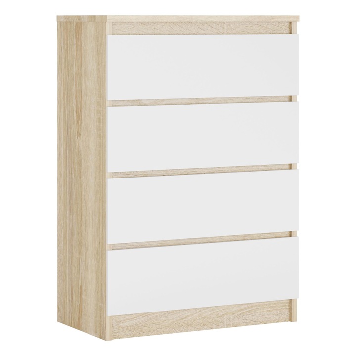 Fiókos szekrény, márka nélkül, 4 fiók, 101 cm, 70 cm, 39 cm, Sonoma tölgy, matt fehér, a szett tartalma: 1 fiókos szekrény, anyaga: farostlemez, jellemzői: könnyű összeszerelés, elegáns design