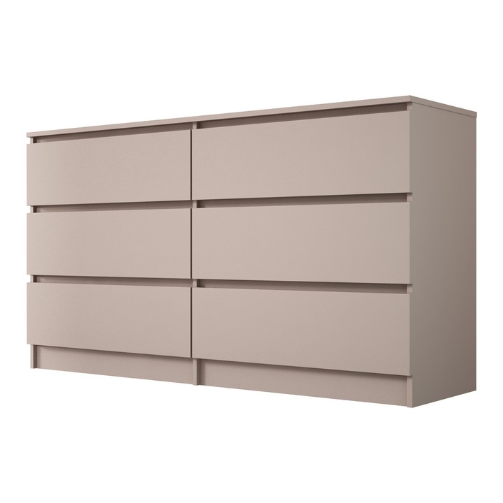 Komód, karamell, 139 x 79 x 39 cm, 6 fiókos, tárolás, elegáns megjelenés, masszív konstrukció, PVC bevonat, laminált panelek, önálló összeszerelés, 16 mm forgácslap, stabilitás, tartósság, szállítási csomag, szerelési útmutató, 2 csomagban, szín: