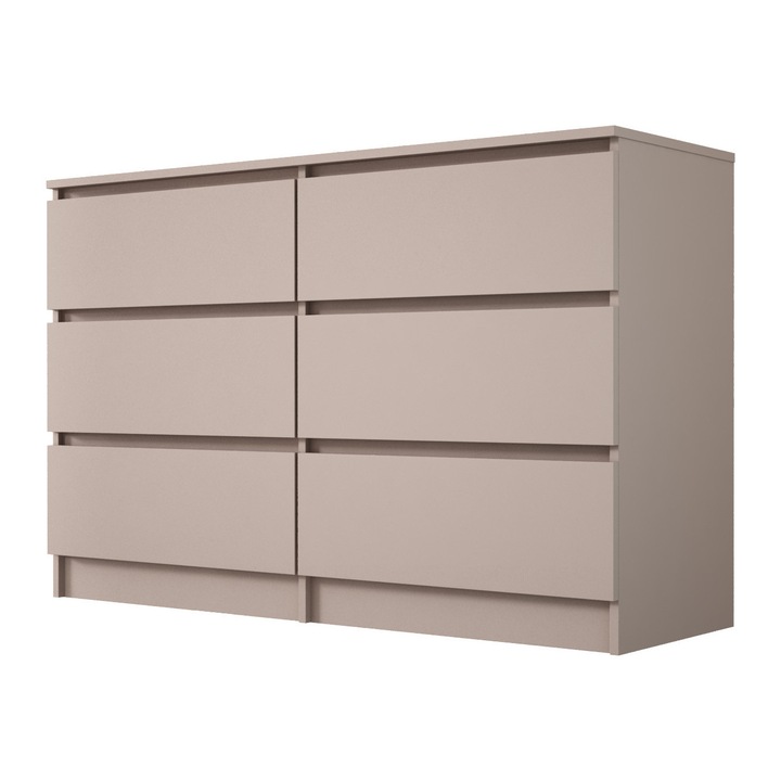 Komód, karamell, 120 cm, 79 cm, 39 cm, 6 fiók, Szilárd konstrukció, csendes működés, laminált panelek, önállóan összeszerelhető bútor, a készlet tartalmazza az utasításokat és az összeszerelési tartozékokat, anyag: farostlemez, ellenáll a mechanikai és