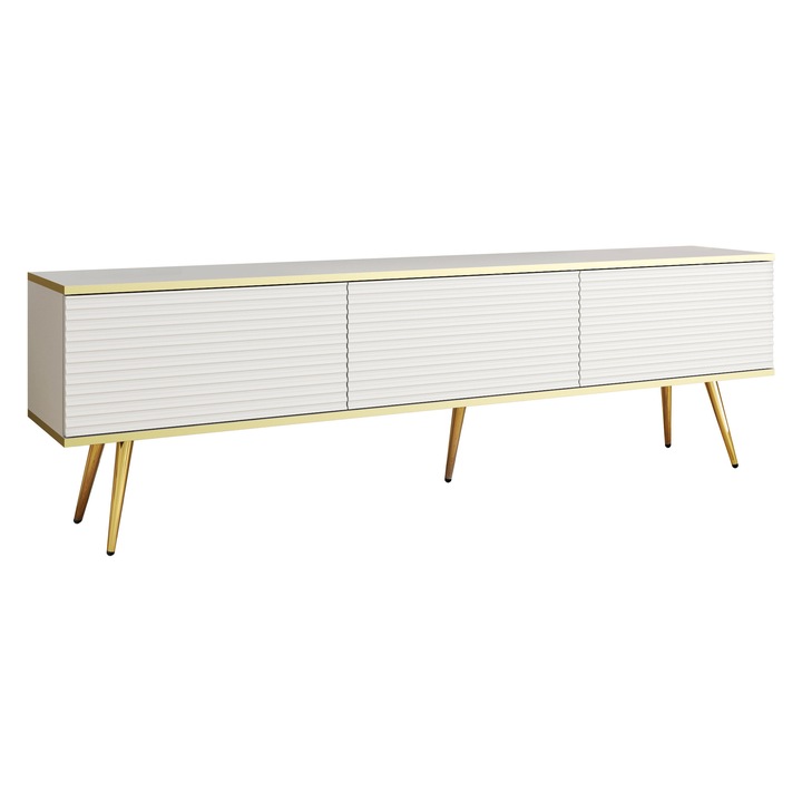 TV szekrény, márka nélküli, 175 x 30 x 52 cm, nyomásra nyílik, fehér, anyag: kompozit, tartozék: nincs, jellemzők: 16 mm vastag, szennyeződésálló, modern