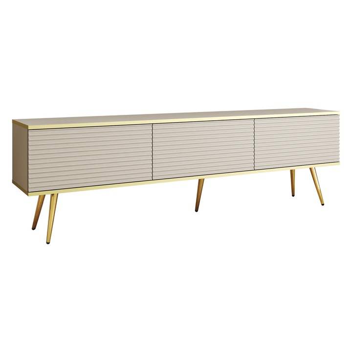 TV szekrény, nincs, 175 cm, 30 cm, 52 cm, nyomásra nyíló, bézs, arany lábak, a szett tartalma: TV szekrény, anyaga: farostlemez, szennyeződésálló, modern dizájn, tartós konstrukció, könnyű