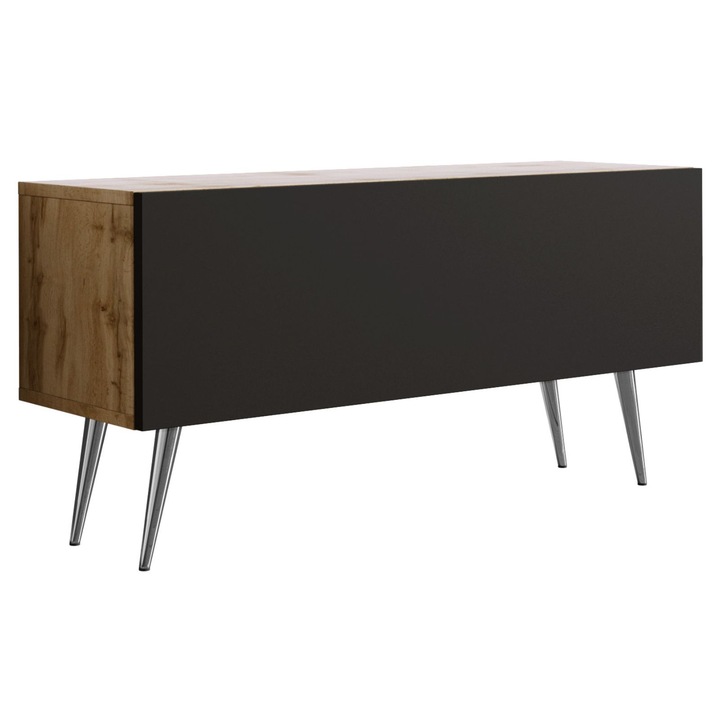 TV szekrény, márka nélküli, 100 x 34 x 32 cm, 1 polc, 1 ajtó, króm lábak, Wotan tölgy / matt fekete, a szett tartalma: 1 x bútordarab, 1 x összeszerelési tartozékok, 1 x összeszerelési útmutató, anyag: laminált bútorlap, bútorlap vastagsága: 16 mm, keret