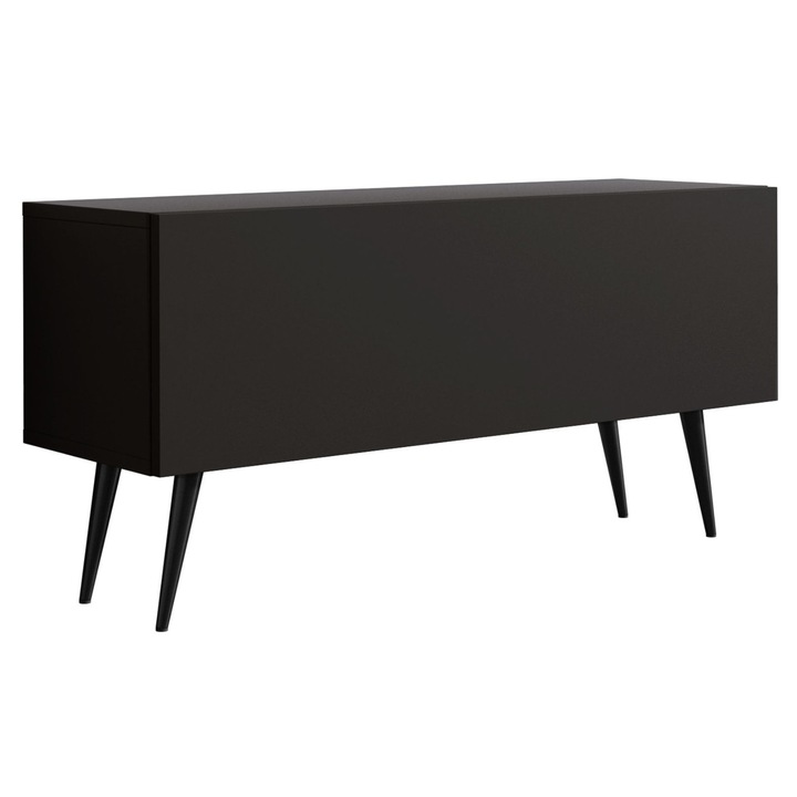 TV szekrény, Matt, Fekete, 100 x 34 x 32 cm, 1 polc, 1 ajtó, nyomásra nyíló rendszer, Fekete lábak, A szett tartalma: 1 x bútor, 1 x szerelési tartozékok, 1 x szerelési útmutató, Anyag: laminált bútorlap, Előlap vastagsága: 16 mm, Korpusz vastagsága: 16