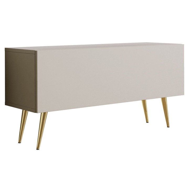 TV szekrény, márka nélküli, 100 cm, 34 cm, 32 cm, funkcionális, önállóan összeszerelhető, fém lábakkal, egy polccal, nyomásra nyíló rendszerrel, kasmír színű, a szett tartalma: 1 x bútordarab, 1 x összeszerelési kellékek, 1 x összeszerelési útmutató