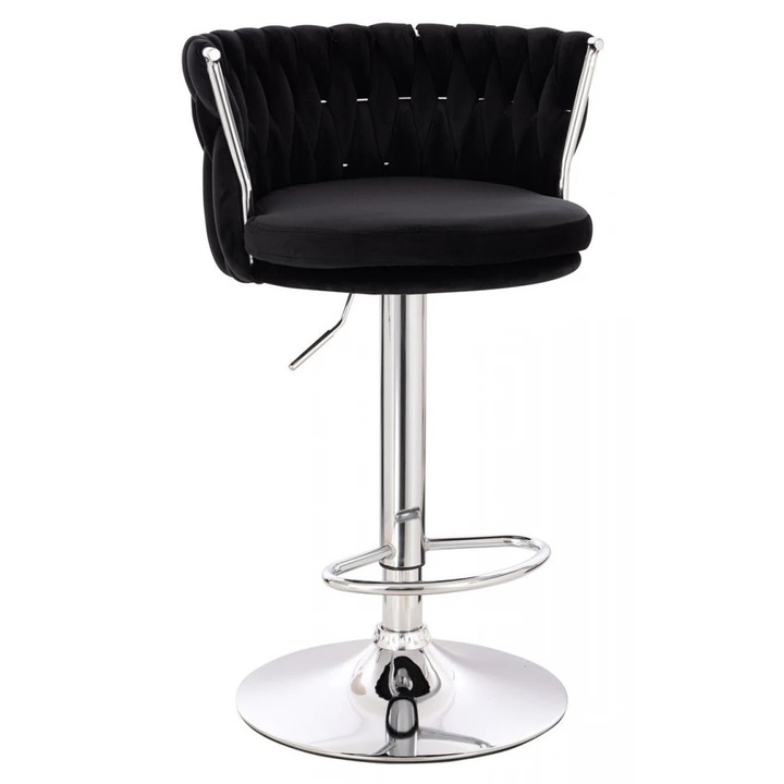 Set 2 Scaune Bar Topscaune, Design Modern, Tapiterie Catifea, Negru, Inaltime Reglabila 60-80cm, Rotire 360°