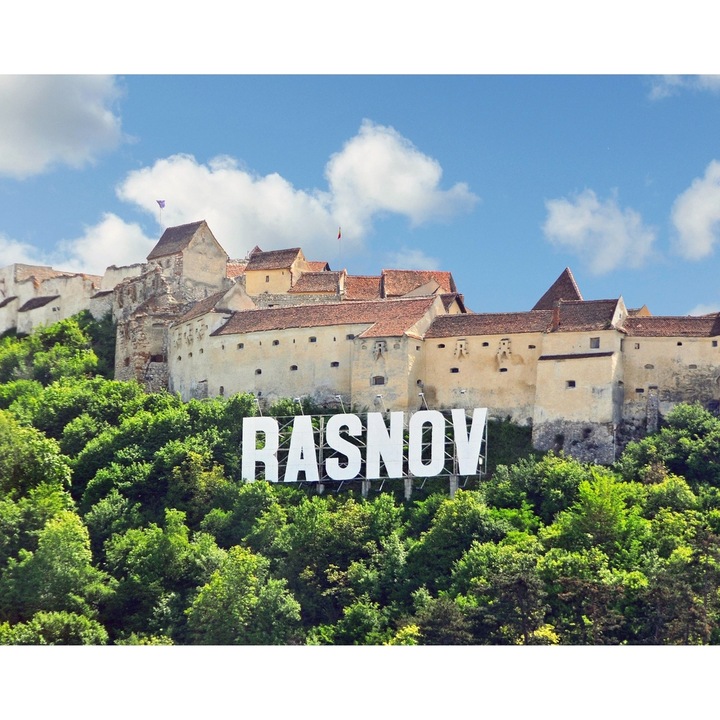 Set de broderie Goblen cu Diamante 5D, piese patrate din rasina, panza adeziva pe rama lemn, 40x50 cm, Cetatea Rasnov, GBN-469