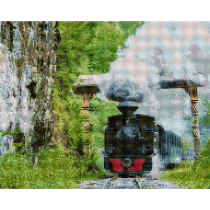 Set de broderie Goblen cu Diamante 5D, piese patrate din rasina, panza adeziva pe rama lemn, 40x50 cm, Mocanita, GBN-497