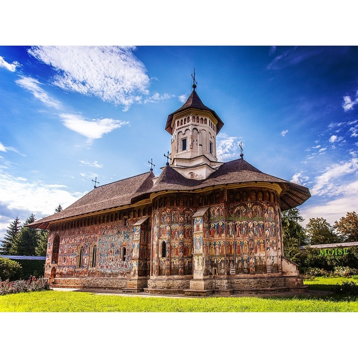 Set de broderie Goblen cu Diamante 5D, piese patrate din rasina, panza adeziva pe rama lemn, 40x50 cm, Manastirea Moldovita, GBN-485