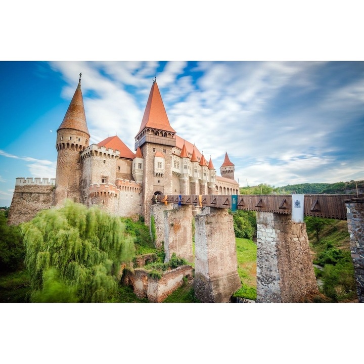 Set de broderie Goblen cu Diamante 5D, piese patrate din rasina, panza adeziva pe rama lemn, 40x50 cm, Castelul Corvinilor, GBN-462