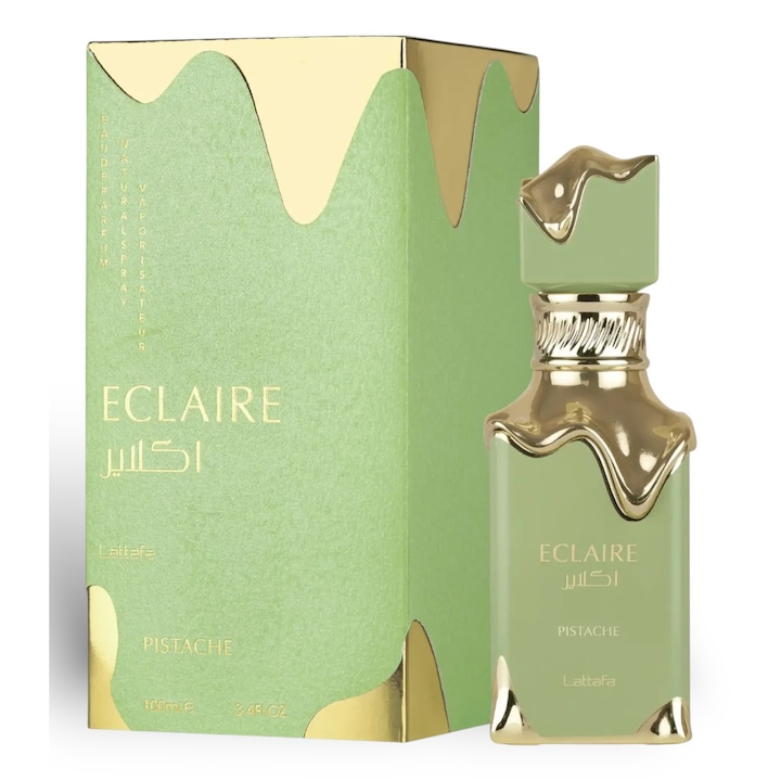 Set Apa de Parfum Eclaire Pistache, Lattafa, Unisex, 100ml, cu mostra 2ml