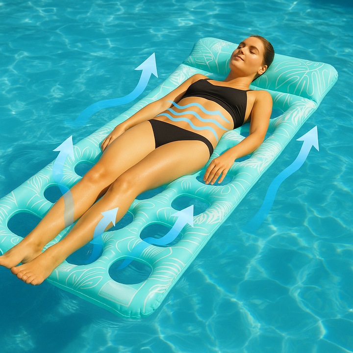 BE-ACTIVE.PL felfújható vízi matrac 180x90cm párnával, kék