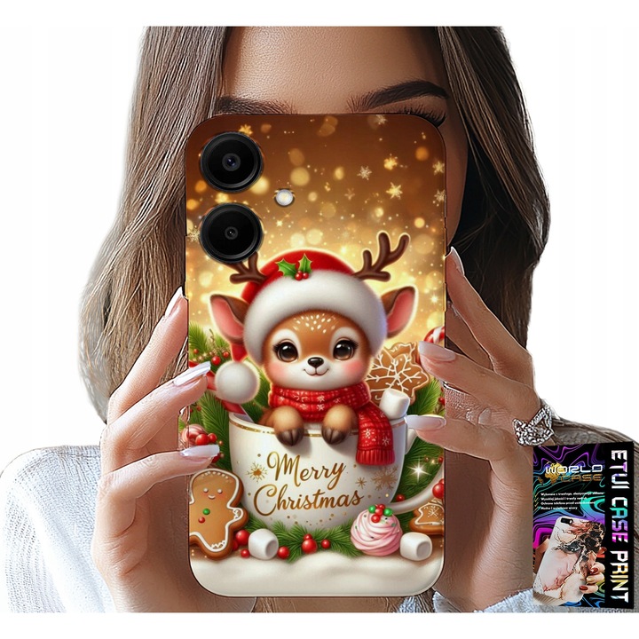 Samsung Galaxy A06 5G telefontok, World Case, karácsonyi rénszarvas mintás, szilikon, többszínű