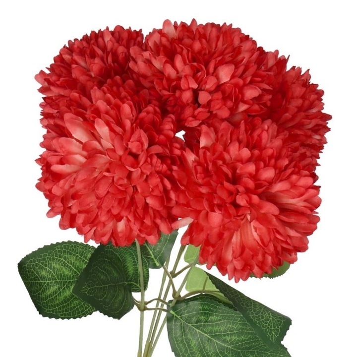 Buchet de crizanteme artificiale, DEKO, 5 flori, 45 cm, rosu/verde
