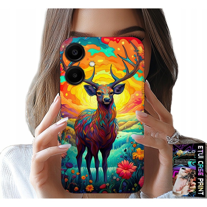 Tok Samsung Galaxy A06 5G-hez, World Case, szarvas mintás, szilikon, többszínű