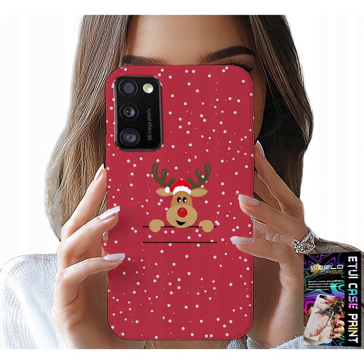 Carcasa pentru Samsung Galaxy A41, World Case, Crăciun Ren, silicon, set cu sticlă