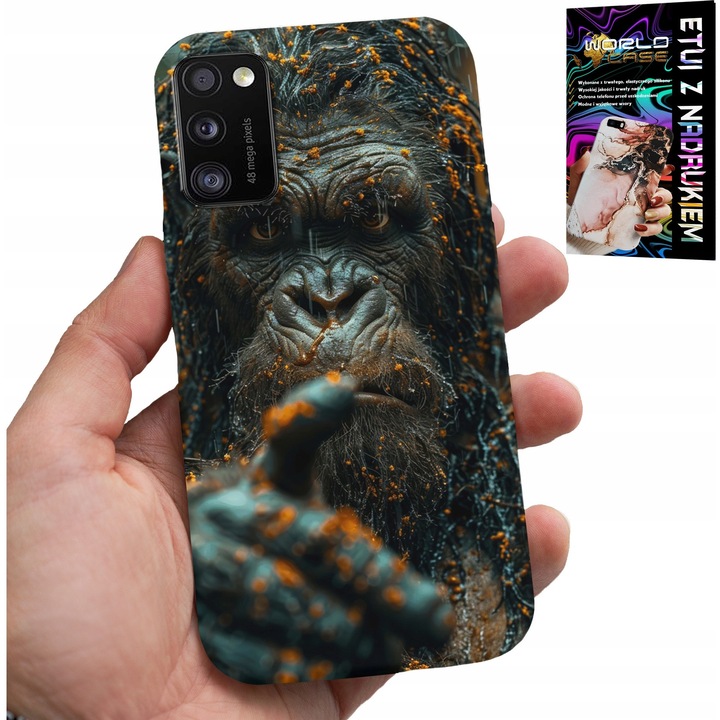 Carcasă pentru Samsung Galaxy A41, World Case, design maimuță, silicon, sticlă inclusă