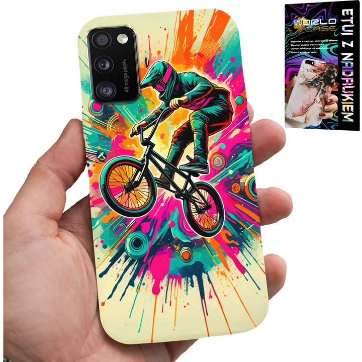 Caz pentru telefon mobil, World Case, Samsung Galaxy A41, silicon, design biciclete BMX, multicolor