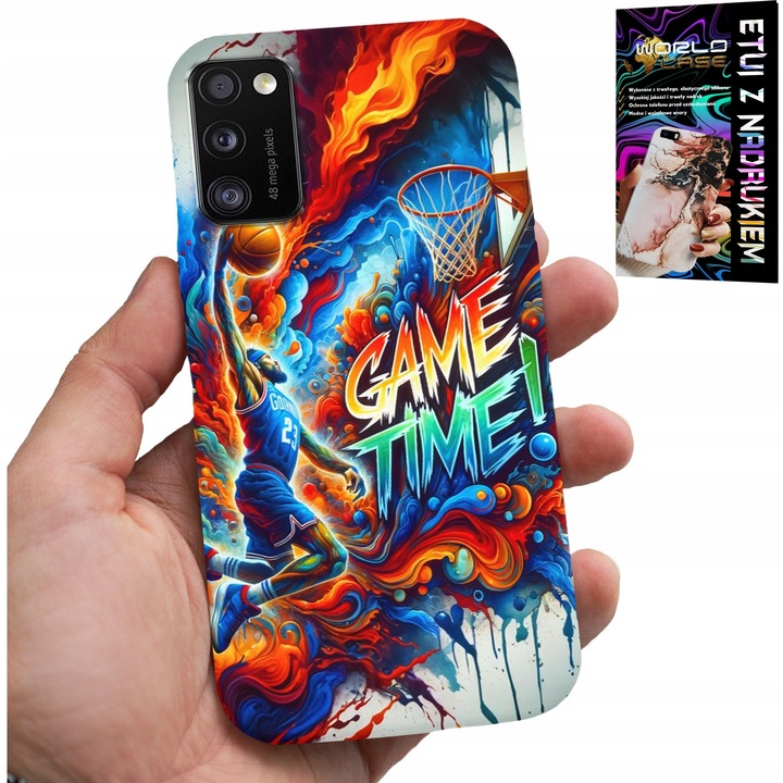 Carcasa pentru Samsung Galaxy A41, World Case, imprimare Basketball NBA Game Time, silicon, set cu sticlă