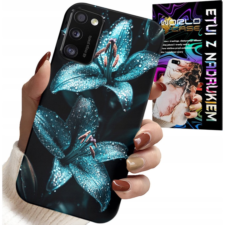 Caz pentru telefon Samsung Galaxy A41, World Case, turcoaz cu flori, silicon