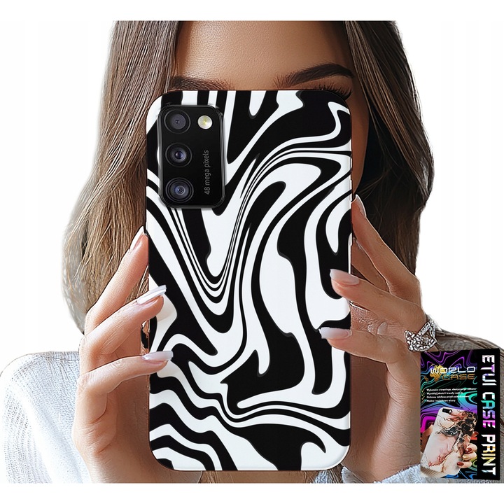 Carcasa pentru Samsung Galaxy A41, World Case, negru și alb abstract, silicon, cu sticlă hartă