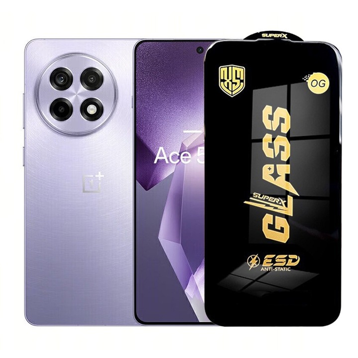 Folie ecran pentru OnePlus Ace 5 Pro, Sticla Securizata ESD, Margini Negre, Rezistenta la Zgi