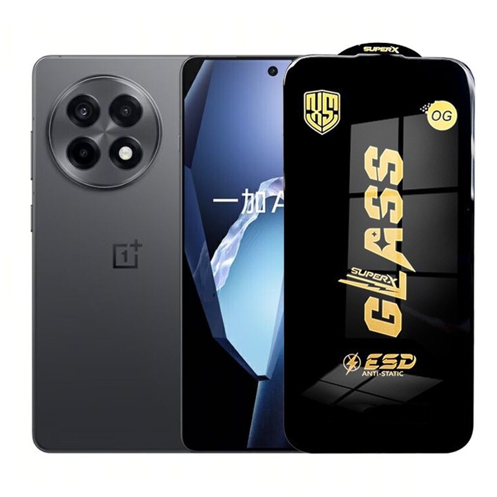Folie ecran pentru OnePlus Ace 5, Sticla Securizata ESD, Margini Negre, Rezistenta la Zgiriet