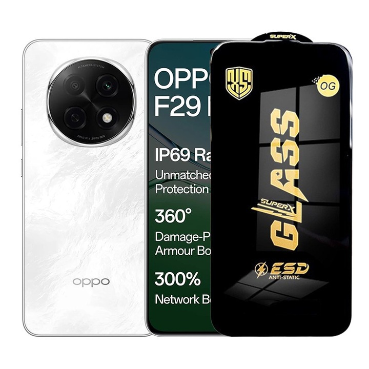 Folie ecran pentru Oppo F29, Sticla Securizata ESD, Margini Negre, Rezistenta la Zgirieturi