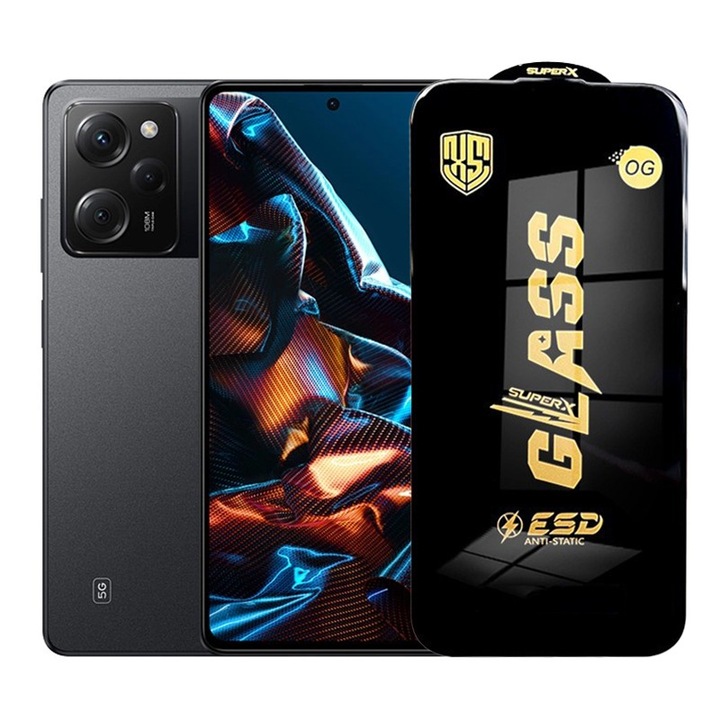 Folie de Protectie pentru Xiaomi Poco X5 Pro, Flippy, Sticla Securizata ESD, Margini Negre, Rezistenta la Zgirieturi, Antistatica, 0.35 mm, Transparenta