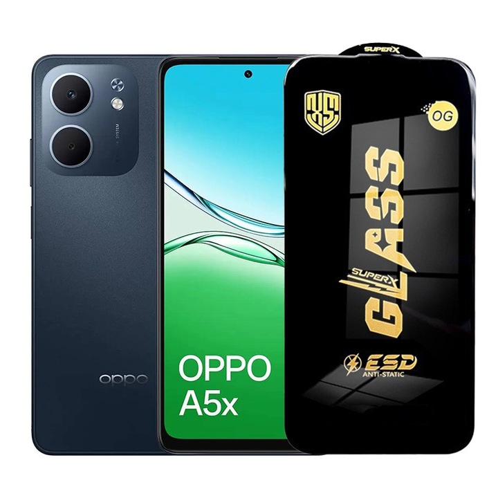 Folie ecran pentru Oppo A5x, Sticla Securizata ESD, Margini Negre, Rezistenta la Zgirieturi