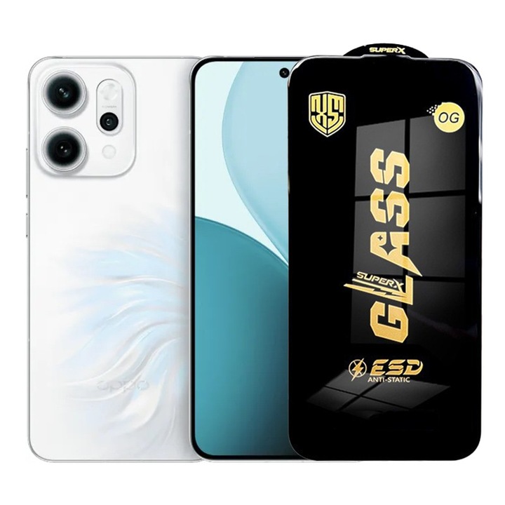 Folie ecran pentru Oppo Reno14 Pro, Sticla Securizata ESD, Margini Negre, Rezistenta la Zgiri