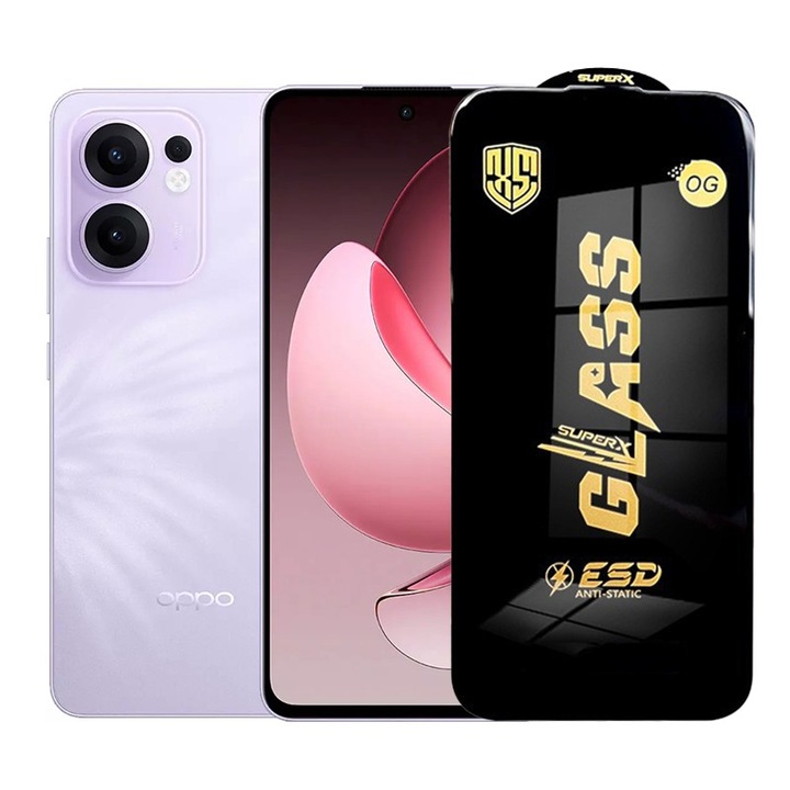 Folie ecran pentru Oppo Reno13 F, Sticla Securizata ESD, Margini Negre, Rezistenta la Zgiriet