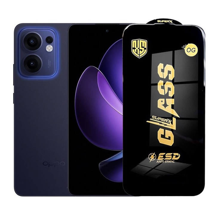 Защитно фолио за Oppo Reno13, Flippy, Закалено стъкло ESD, Черни ръбове, Устойчивост на надраскване, Антистатично, 0.35 мм, Прозрачно