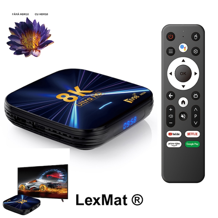 TV Box, LexMat, Android 14, 8K, 4K HD, WiFi 6, Telecomanda Bluetooth, HDMI, Streaming