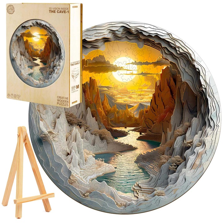 Fa kirakó, 3D naplemente, gyerekeknek és felnőtteknek, 300 darab, fadoboz, többszínű