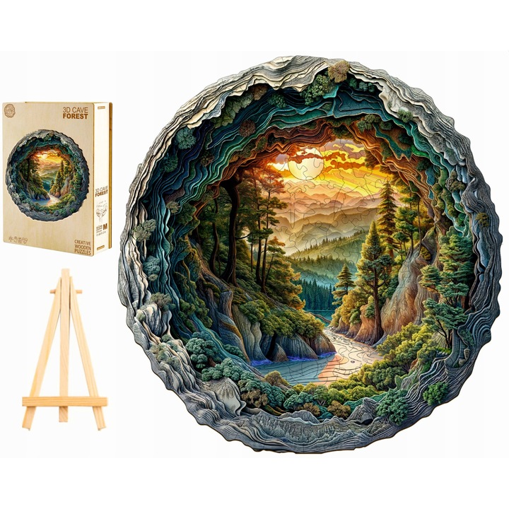 Fa kirakós játék, 3D hegyi erdő, gyerekeknek és felnőtteknek, 300 darab, fadoboz, többszínű